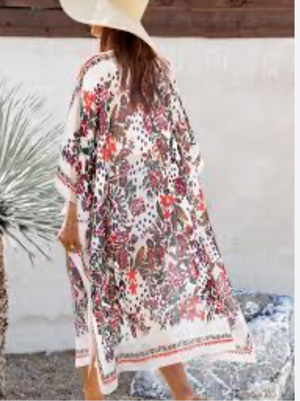 Floral Polka Dot Open-Front Kimono- White with Pink & Green - Picture 1 of 9